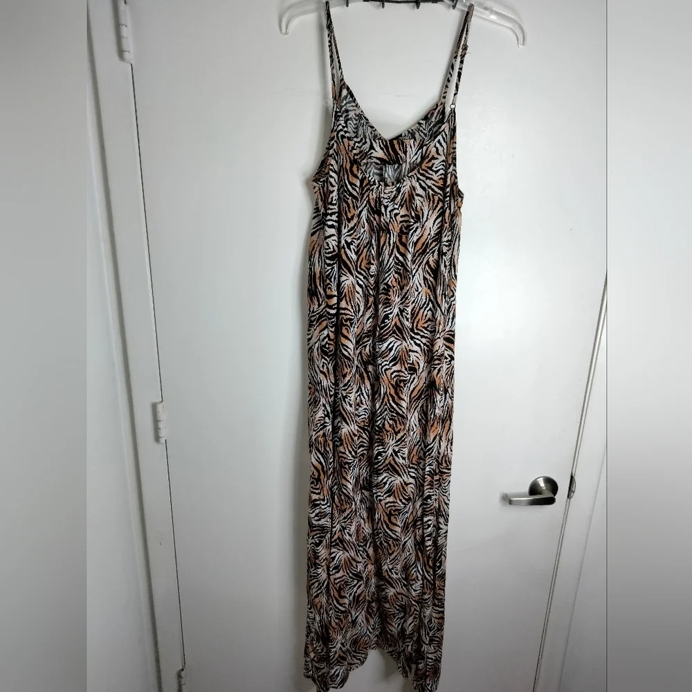 Pink Stitch (Size 6) Multicolor Animal Print Cutout Back Hi-Lo Hem Maxi Dress